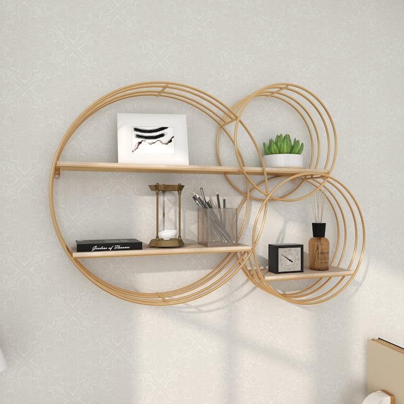 Metal 3 Shelves Wall Shelf - Gold - Roche River Decor