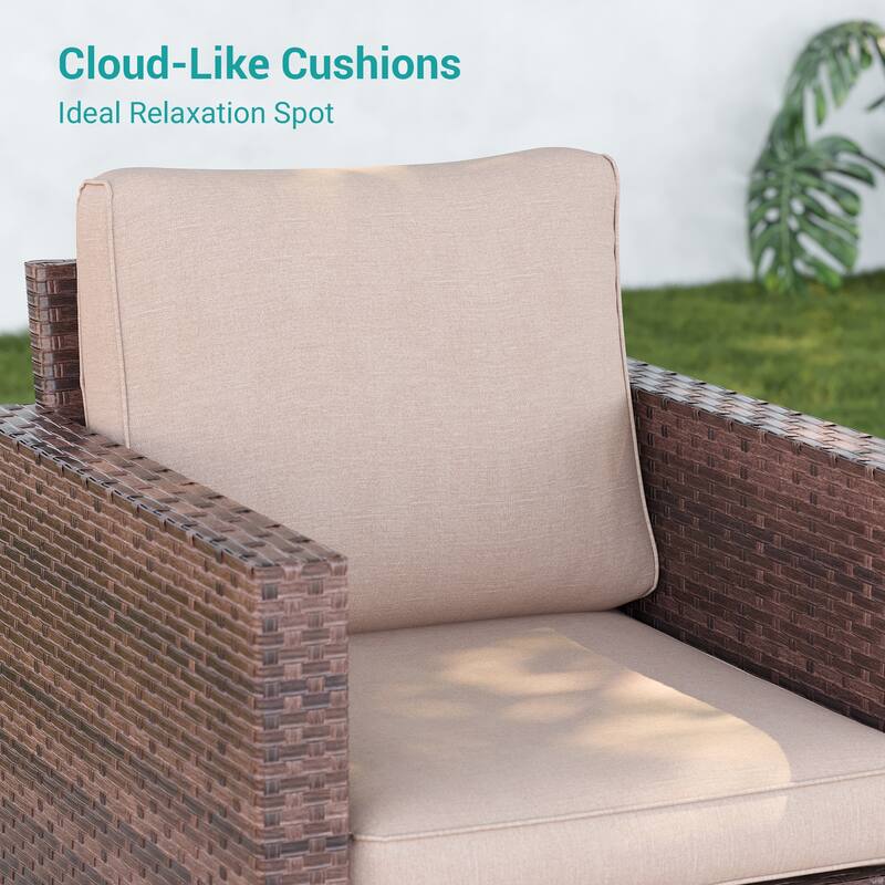 BONOSUKI 2-Piece Patio Chair Set Brown Rattan Swivel Rocking Chair Set, Outdoor Furniture PE Wicker Set