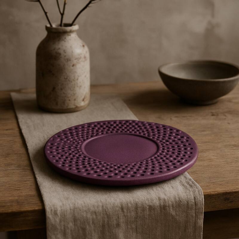 Creative Home Purple Cast Iron 3.75" Round Drink Coaster