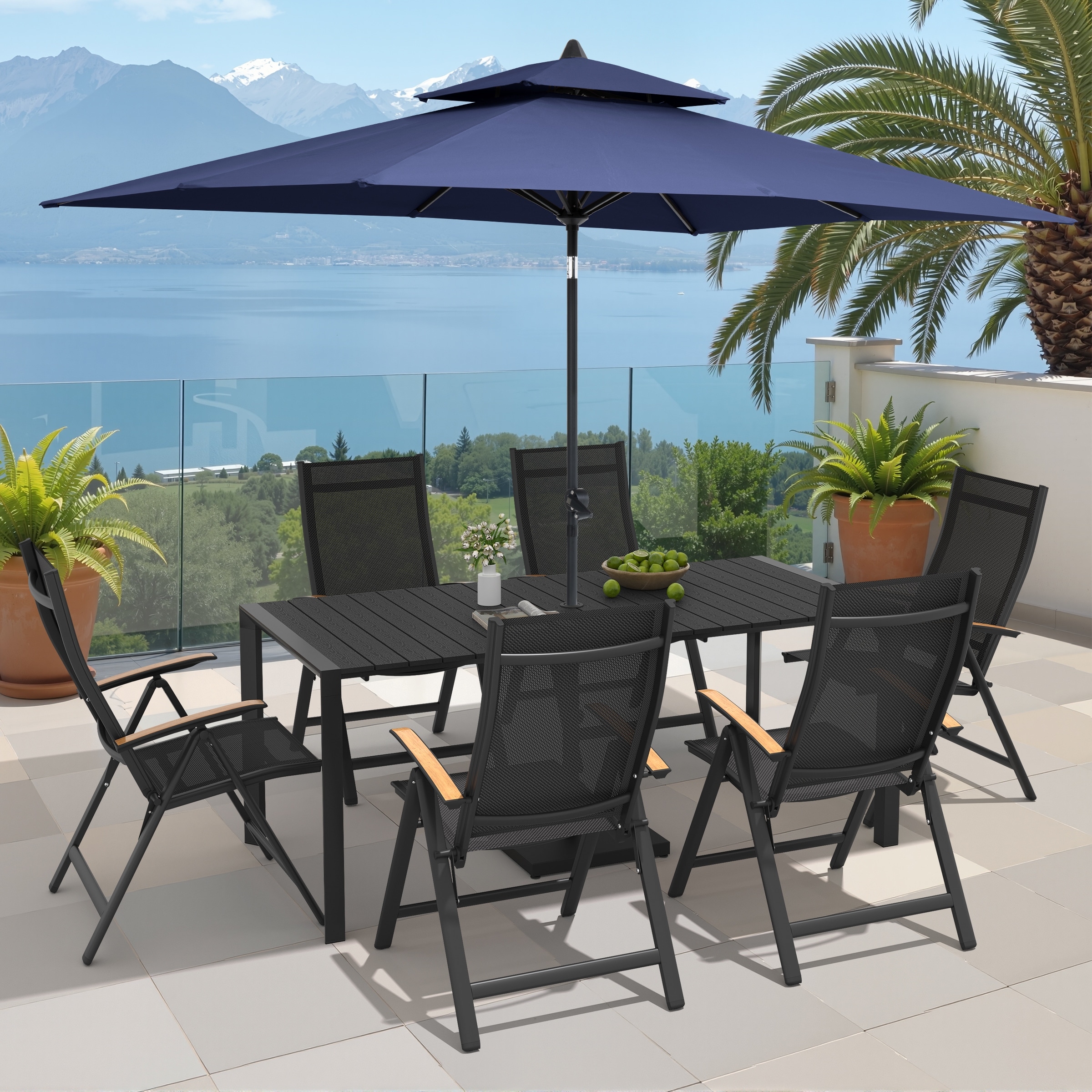 9/11-Piece Outdoor Patio Dining Set Aluminum Dining Table and Chairs w/10 ft Market Umbrella and Base