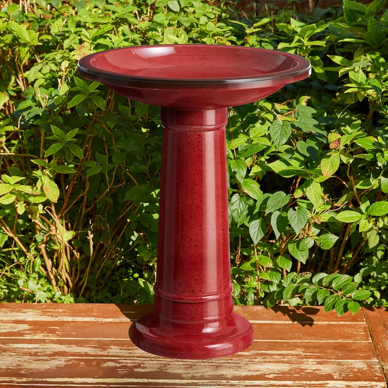 Glitzhome 21.5"H Faux Ceramic Tall Free Standing Outdoor Garden Pedestal Birdbath