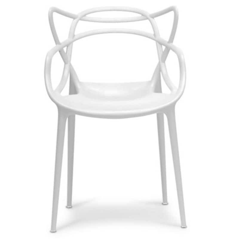 Modern Plastic Patio Indoor or Outdoor Dining Stackable Chair UV Protected With Arms Open Back - White