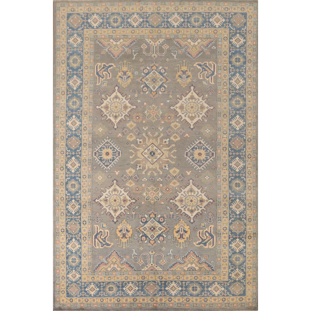 Gray Kazak Area Rug Hand-Knotted Wool Carpet - 6'5" x 9'9"