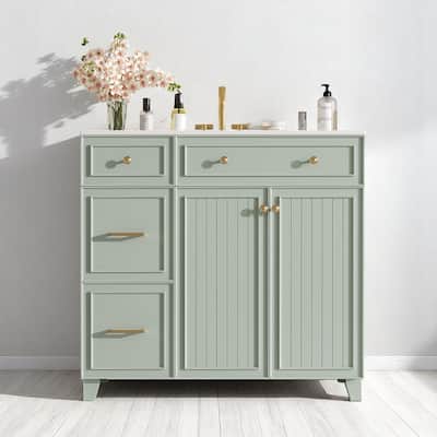 36" Bathroom Vanity with Ceramic Sink, Soft Close Doors, Double-Layer Drawers, Adjustable Shelf, Modern Storage Cabinet