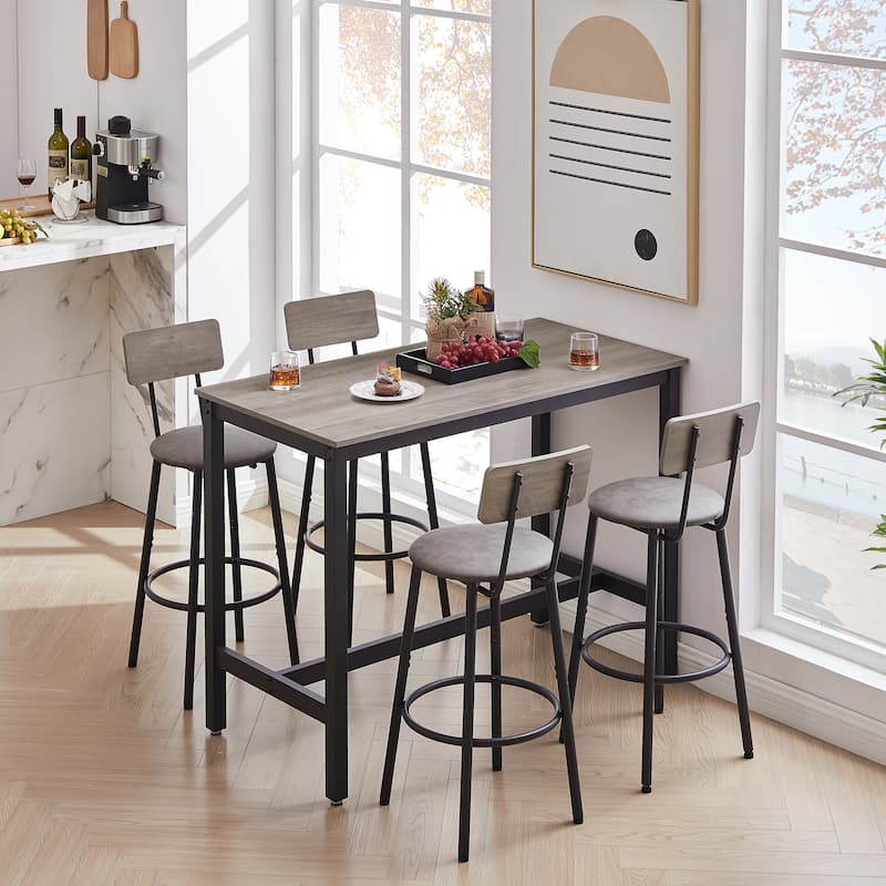 Industrial 5-Piece Metal Frame Bar Dining Set with 4 Stools