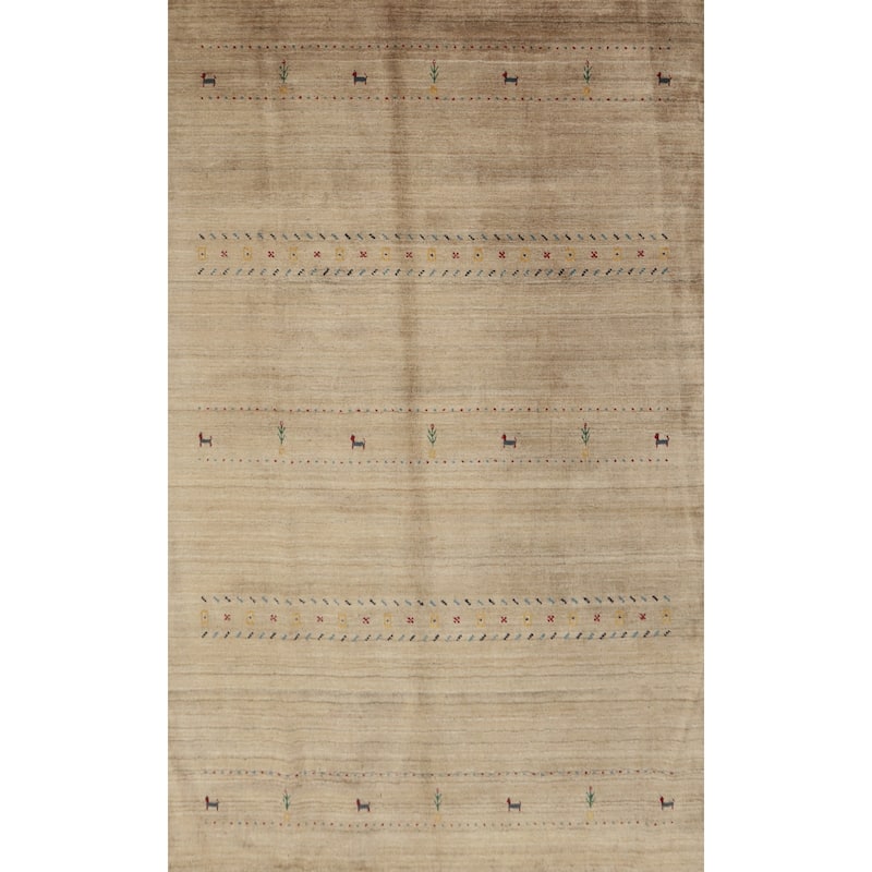 Hand Knotted Oriental 100% Wool Carpet Tribal Animal Pictorial Brown Gabbeh Area Rug - 8' 10'' X 5' 11''