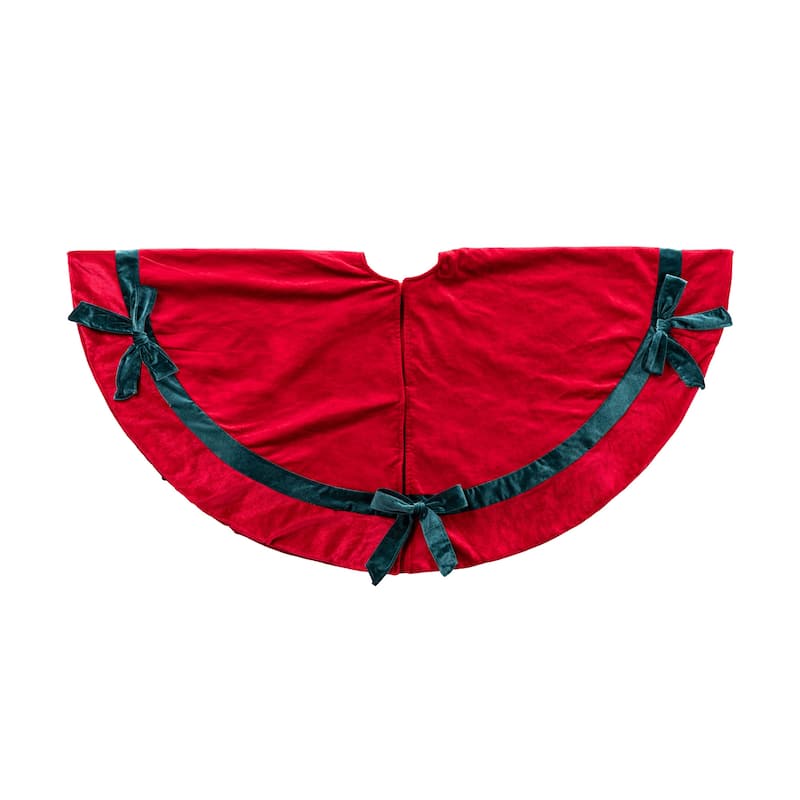 Glitzhome 48"D Deluxe Burgundy Velvet Ruffled Christmas Tree Skirt