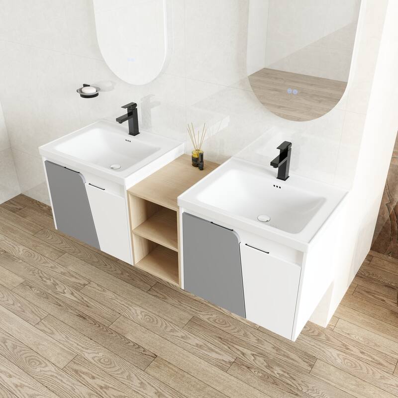GDFStudio - Emerson Stylish Wall-Mounted Bathroom Vanity with Soft-Close Doors and Ceramic Sink