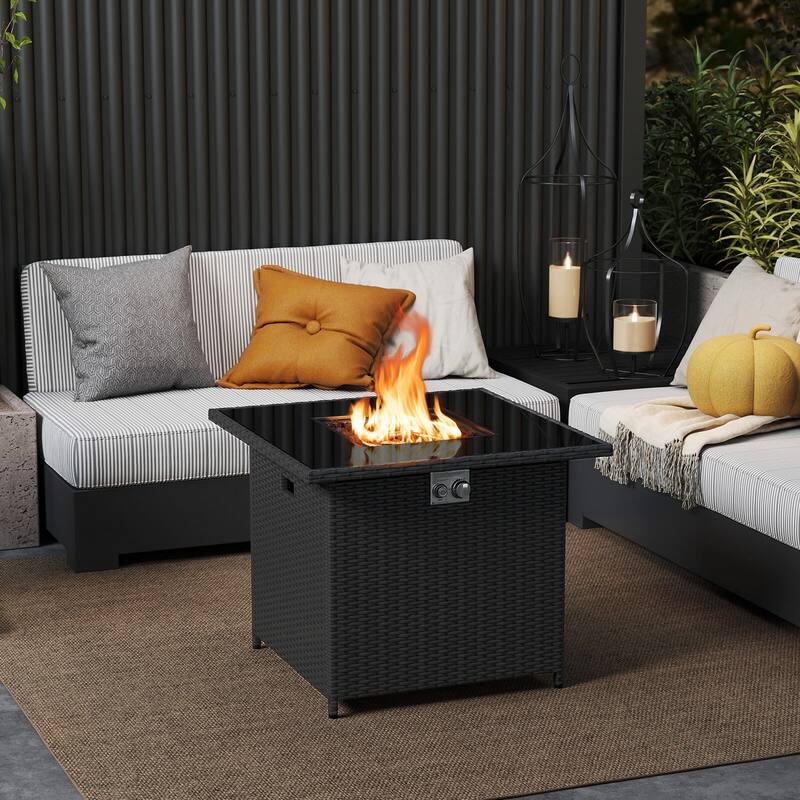 Costway 32.5" Propane Fire Pit Table Outdoor Wicker Gas Firepit with - See Details