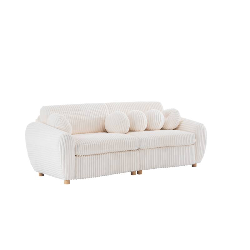 Modern Corduroy 2-Seater Sofa Corner sofa with Solid Wood Frame, for Living Room and Apartment, White