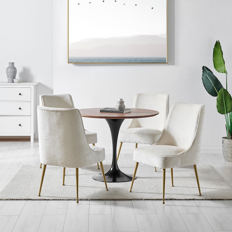 NPD Furniture Cedric KD Fabric Dining Side Chair Gold Legs (Set of 2) - Cream