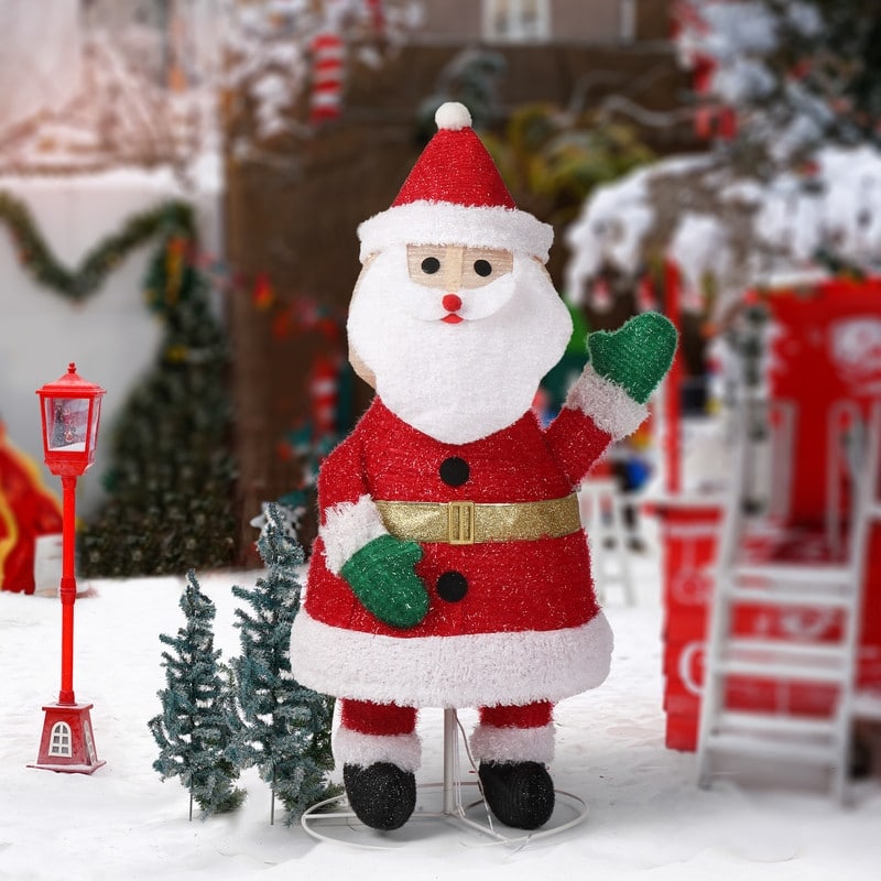 3.3FT Lighted Santa Claus Waving Hand Christmas Yard Decorations - Red