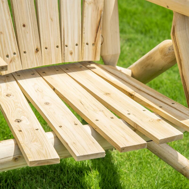 Outsunny 2-Seat Wooden Adirondack Chair, Patio Bench With Table, Outdoor Loveseat Fire Pit Chair For Porch, Backyard, Deck