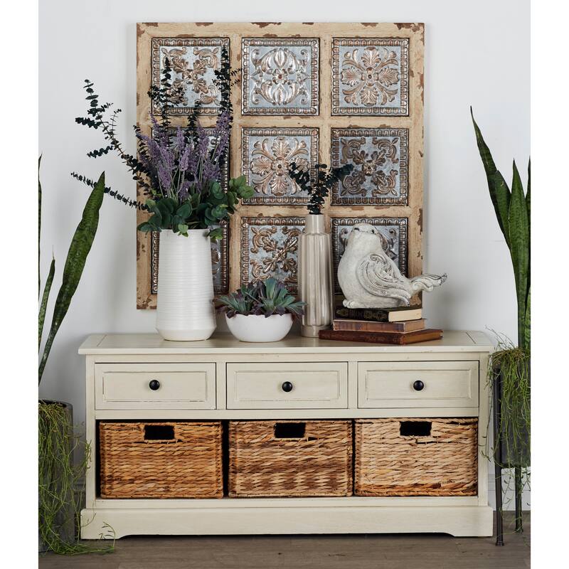 Cream, Teal, White or Brown Wood 2 Baskets and 1 Drawer Storage Unit - 16 x 13 x 28