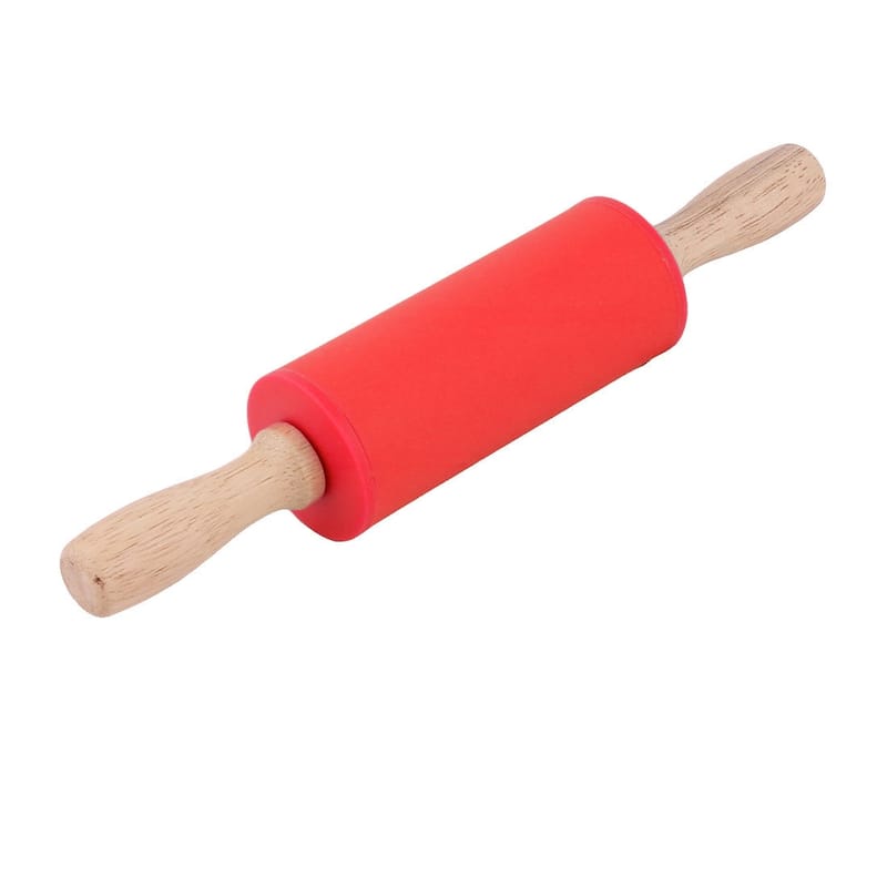 Kitchenware Wood Handle Flour Dumpling Rolling Pin Red 23cm Length - Red,Brown - 9" x 1.7"(L*D)