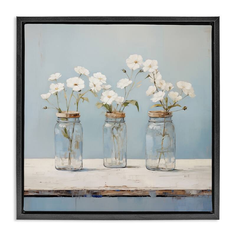 Stupell Country Jar Bouquet Trio Framed Floater Canvas Wall Art Design By Arlington Prints - 25 x 25 - Black