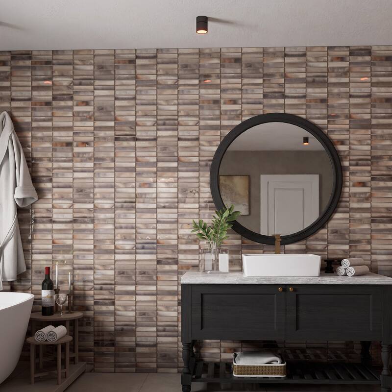 Merola Tile Borealis Greige 5-7/8" x 11-3/4" Ceramic Wall Tile - Case (22 Tiles)