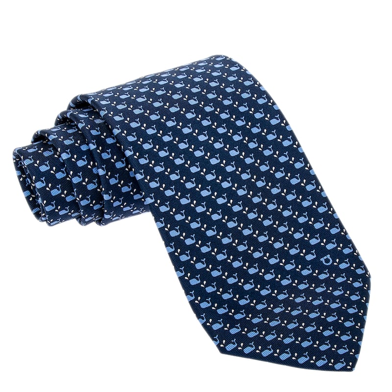 Ferragamo Whale Print Silk Tie - Navy