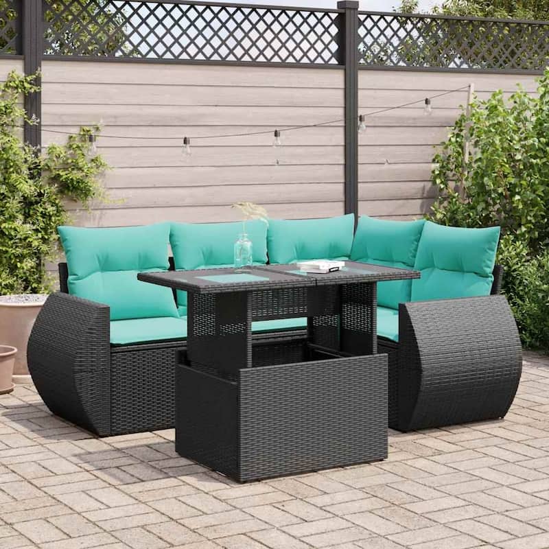 vidaXL Patio Sofa Set with Cushions and Table Outdoor 5 Piece Poly Rattan