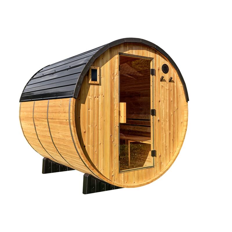 Backyard Discovery Paxton 4-6 Person Outdoor Barrel Sauna, 9kW Heater - Natural Cedar
