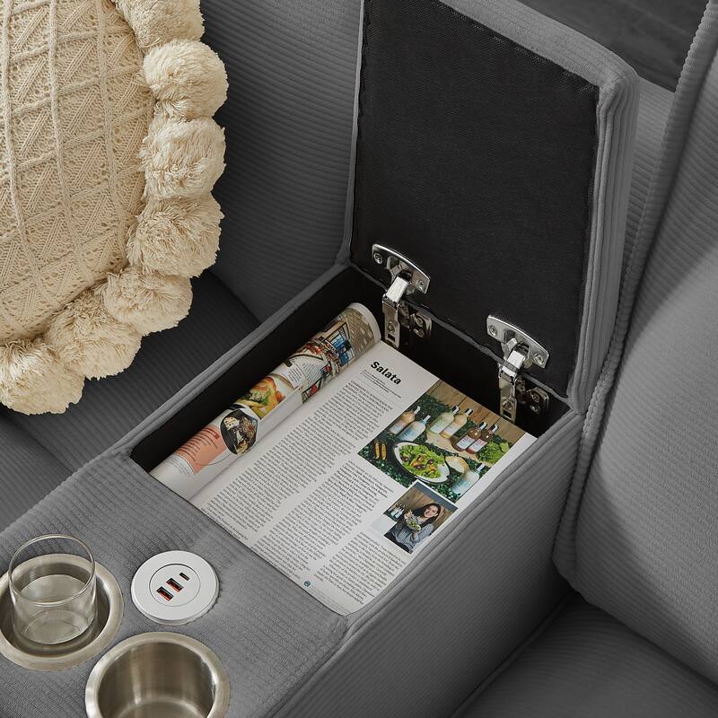 Homy Casa 120" U-Shaped Modular Corduroy Sectional Sofa Bed w/ Storage, Cup Holders & USB, 4-Seat (Beige/Green/Gray/Black)