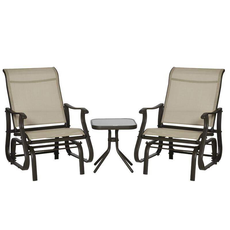 Outsunny 3-Piece Outdoor Gliders Set Bistro Set with Steel Frame,Tempered Glass Top Table for Patio, Garden, Backyard, Lawn