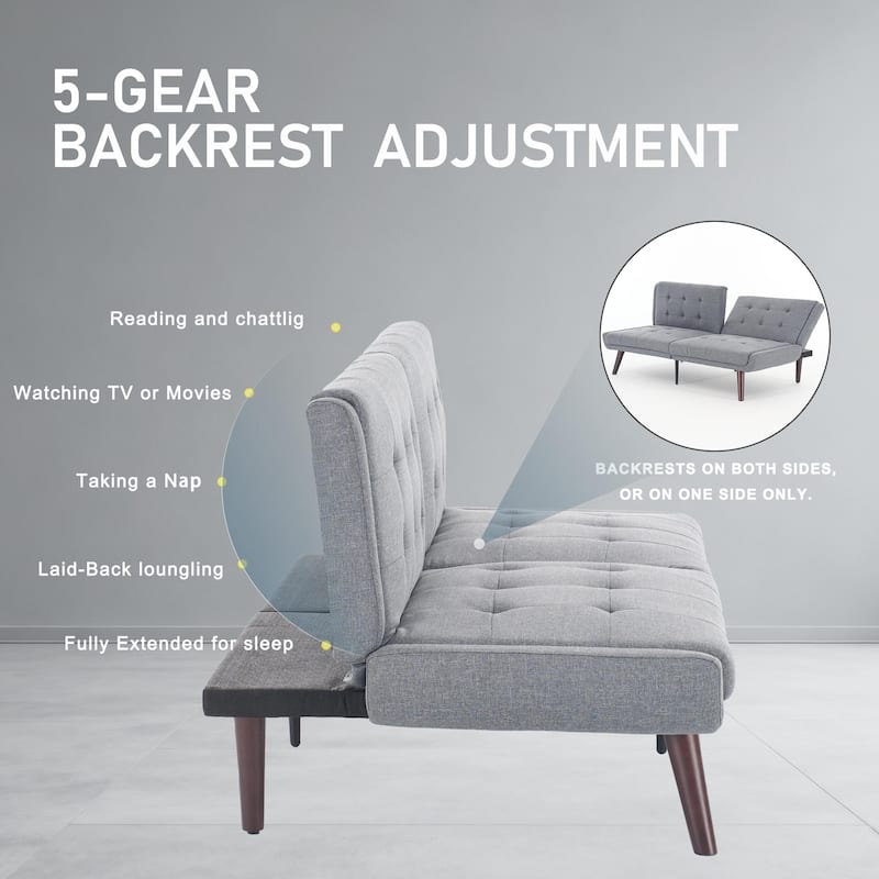 Convertible Futon Sofa Bed 63 Inch, Sleeper Couch with 5-Position Adjustable Backrest, Modern Loveseat for Small Spaces
