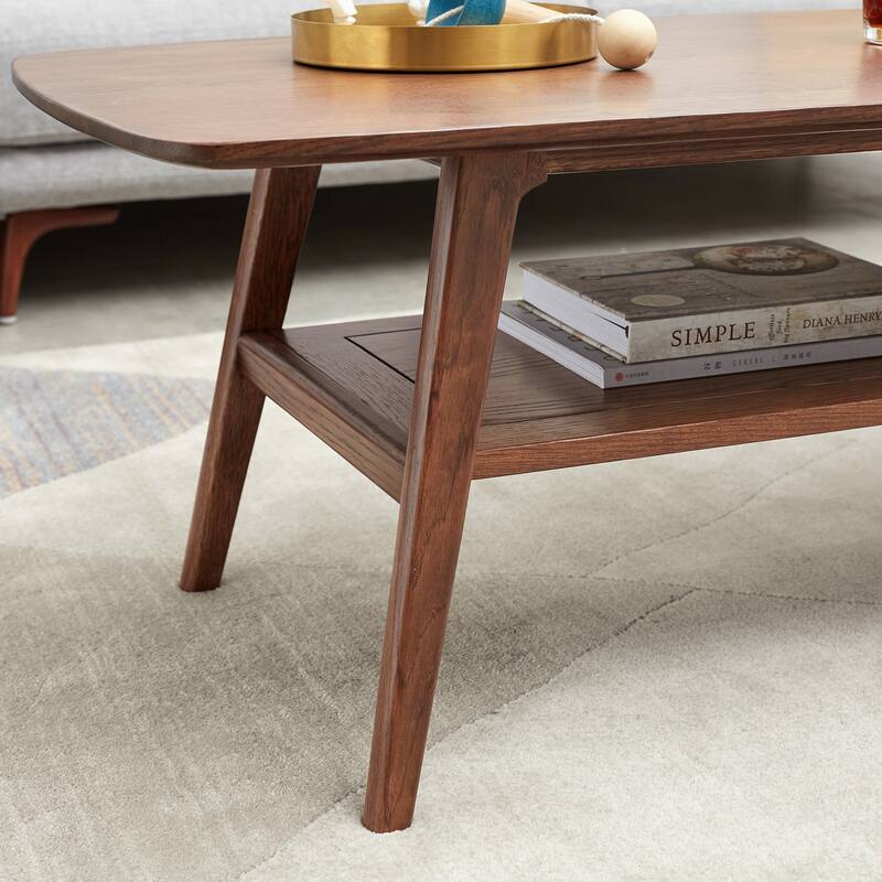 Accent Writing Desk Low Solid Wood Center Table with Storage Shelf