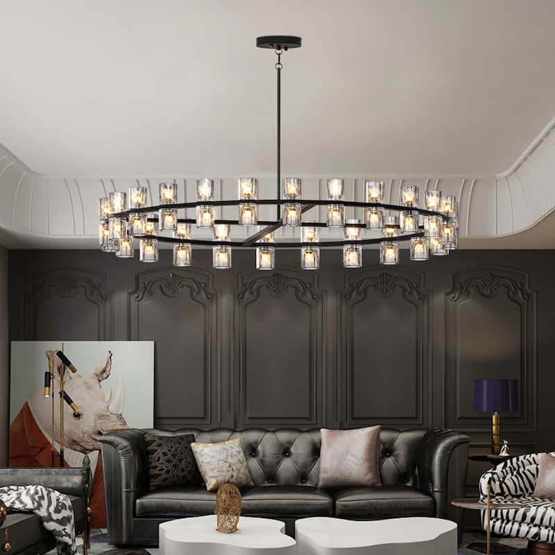 48" Black Luxury Crystal Chandelier LED for Living & Dining (Bulbs Incl) - Black