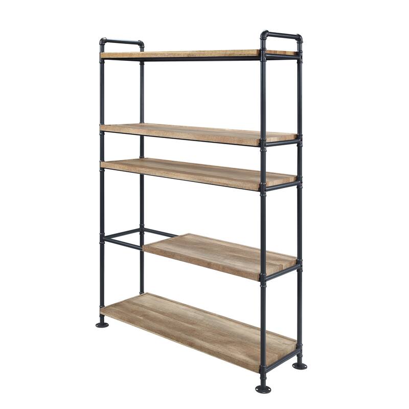 HomeRoots 65" Natural And Black Metal and Wood Five Tier Etagere Bookcase