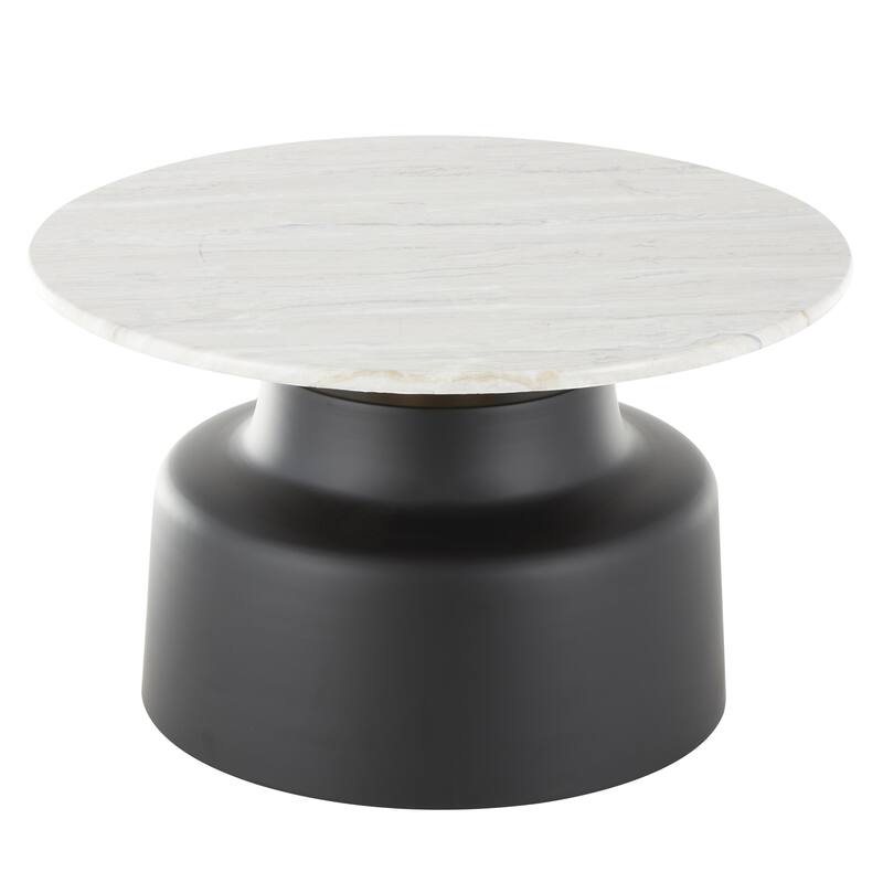 Metal Pedestal Accent Table with Faux White Marble Top - Black - Roche River Decor