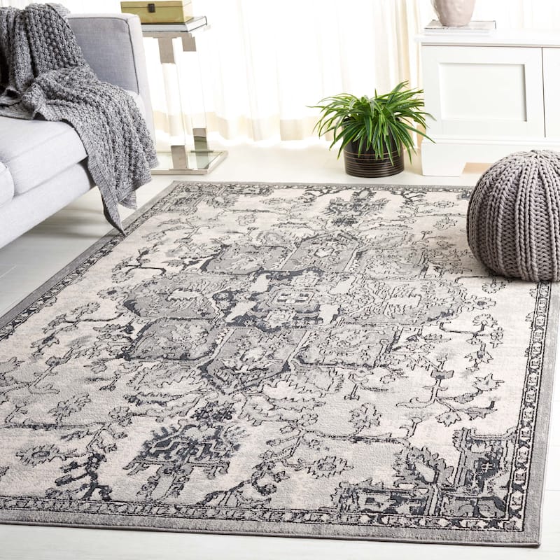 SAFAVIEH Odyssey Meeta Shabby Chic Oriental Rug - 6'7" Square - Grey/Dark Grey