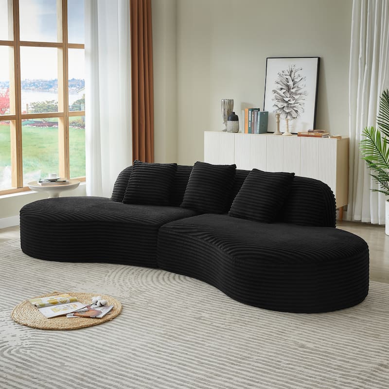 Corduroy Upholstered Curved Sectional Sofa Compressed Modular Couch