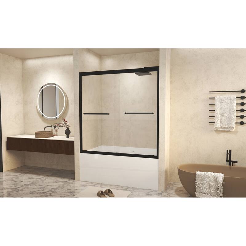 Premium Double Sliding Shower Door with Tempered Glass and Aluminum Frame for Stylish Bathrooms - Matt Black