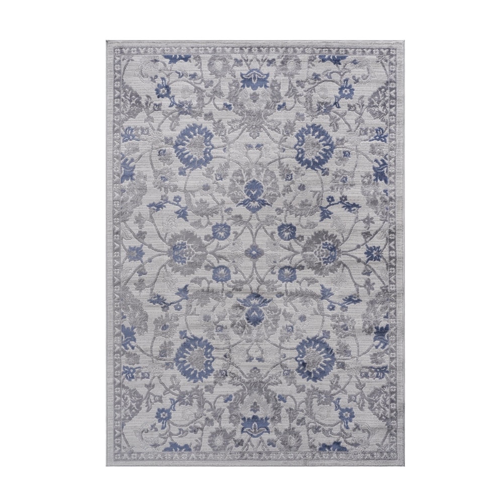 LOOM & LUXE Blue/Silver Collection Oriental Non-Shedding Area Rug