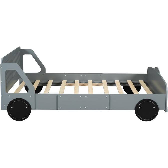 Twin/Full Car Bed for Kids, Car Shaped Platform Bed with Wheels, Headboard and Footboard, Toddler Car Bed Slat Support