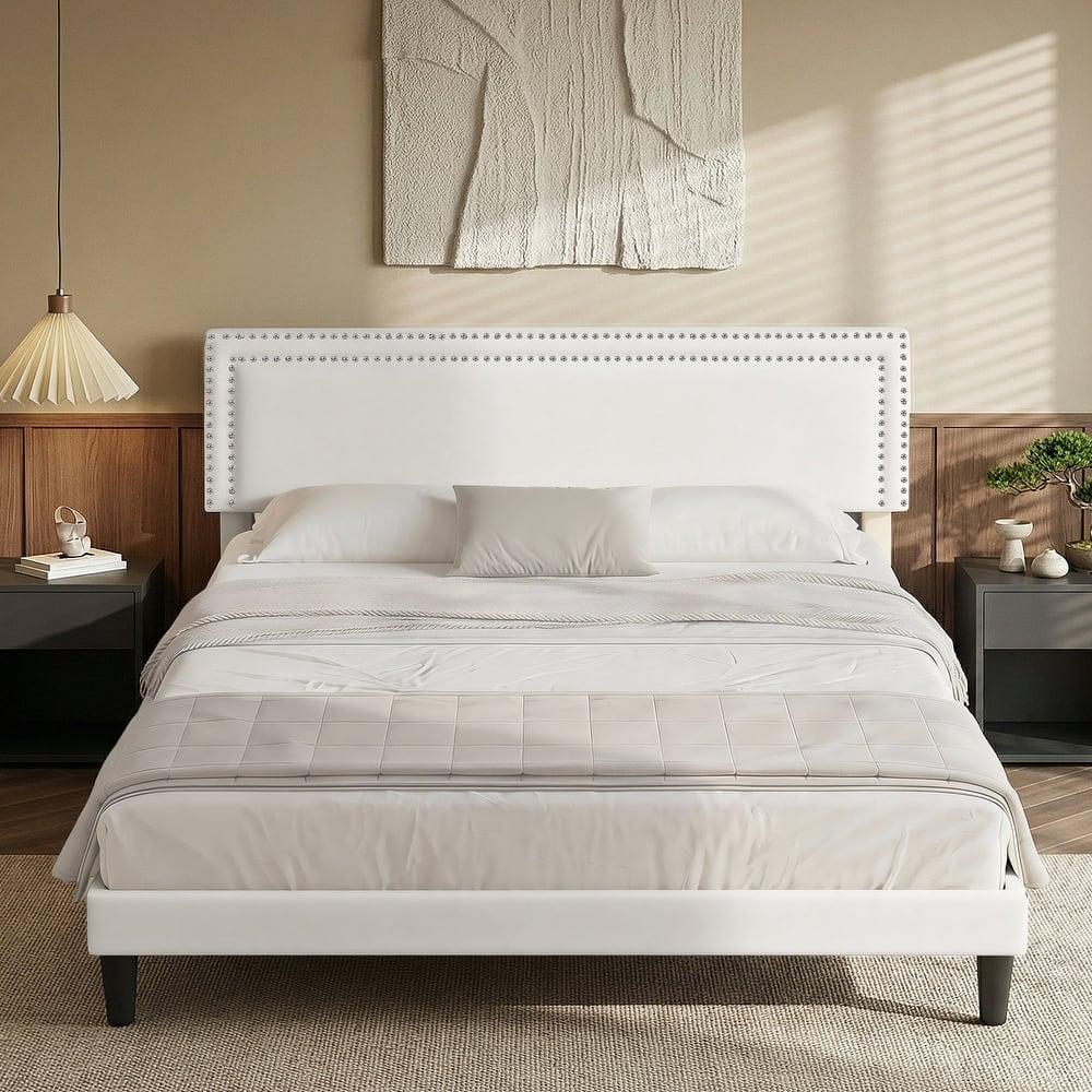 VECELO Upholstered Bed Frames with Height Adjustable Headboard