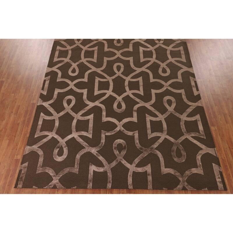 Brown Nepalese Indian Area Rug Hand-Knotted Wool Carpet - 9'1" x 11'10"