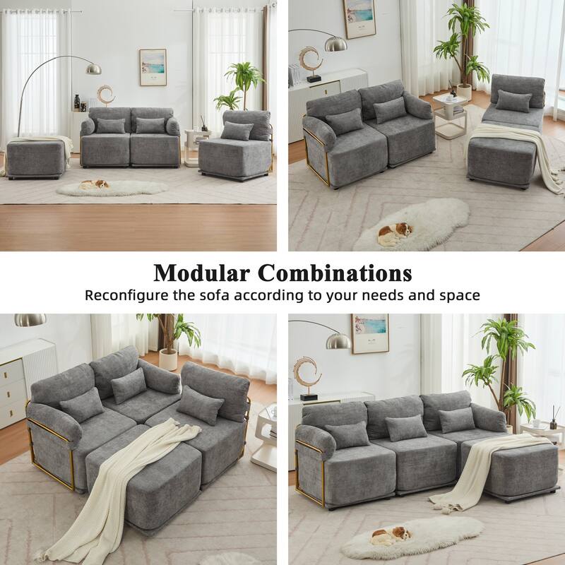 XINMICS Modular Sectional Sofa L Shaped Couch, 3 Seat Sofa Set with Ottoman, Chenille Fabric