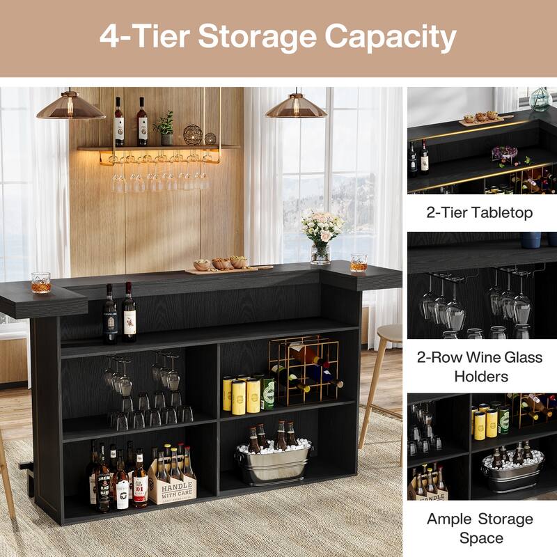 4-Tier Bar Table, 70.9-Inch Large Wooden Home Bar Unit