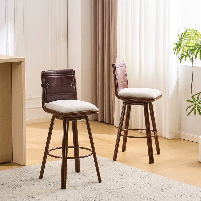 Christopher Knight Home - Sibyl Modern Upholstered Bar Stools with Metal Frame, Walnut Finish, and Faux Leather Back, Set of 2 - Beige+Walnut