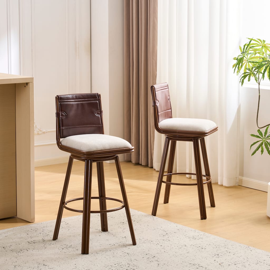 Christopher Knight Home - Sibyl Modern Upholstered Bar Stools with Metal Frame, Walnut Finish, and Faux Leather Back, Set of 2