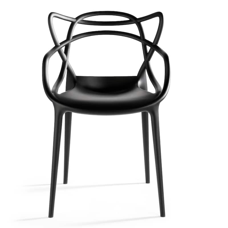 Set of 4 Modern Stackable Dining Chairs, Contemporary Plastic Patio Chair for Indoor Kitchen or Outdoor use, Green