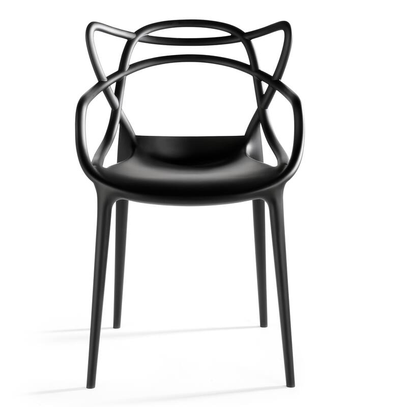 Set of 4 Modern Stackable Dining Chairs, Contemporary Plastic Patio Chair for Indoor Kitchen or Outdoor use, Green - Black