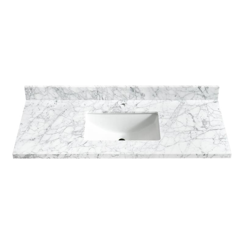 Zevio Natural Marble Vanity Top in Carrara White with Ceramic Sink