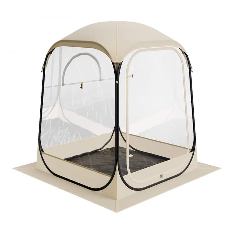 Beige Transparent Pop-Up Sports Tent TPU Oxford Fabric with Rods - 50.00 × 50.00 × 66.93 in