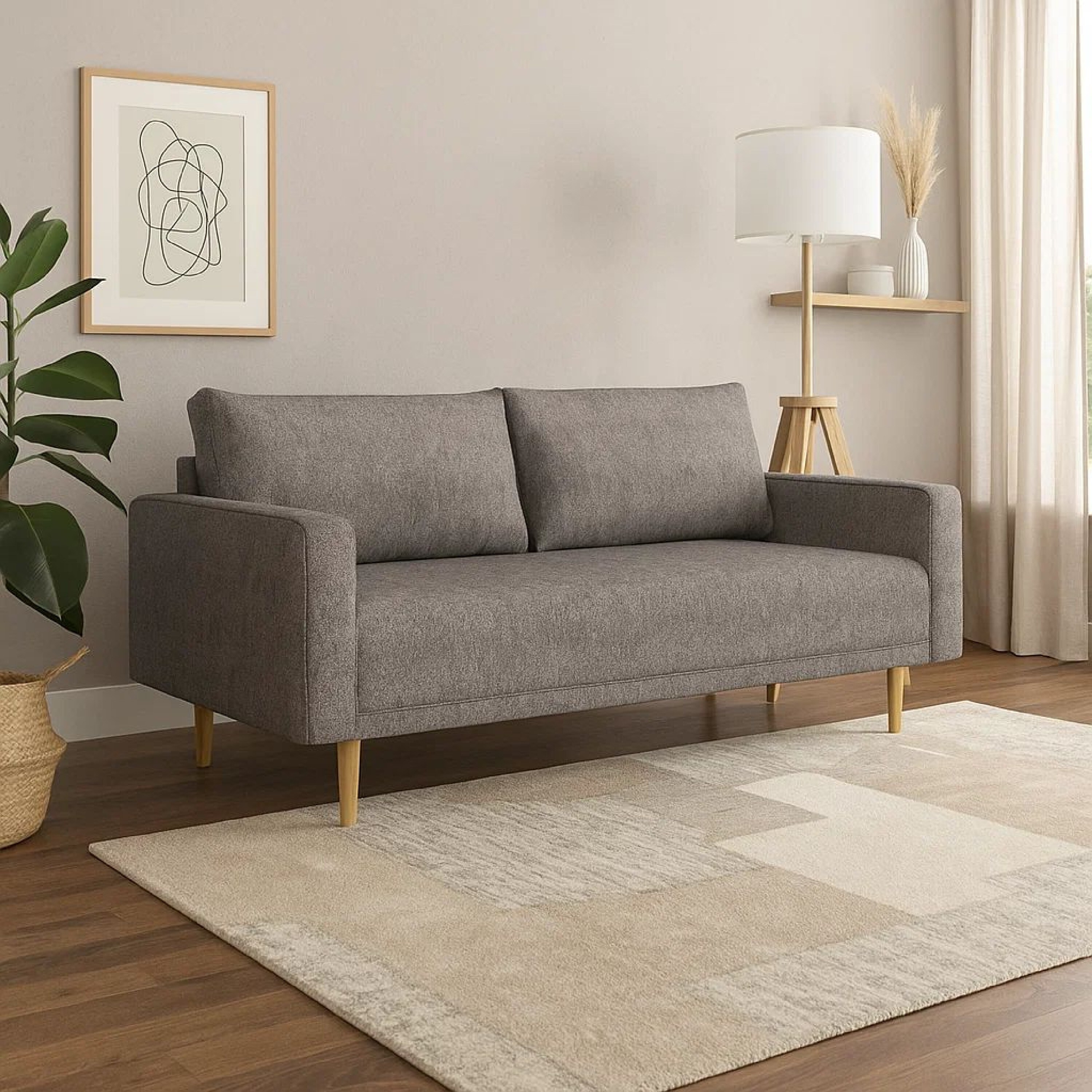 Ricca Sofa with 2 Pillows, Blue Gray Chenille, Brown Legs, 87 Inch