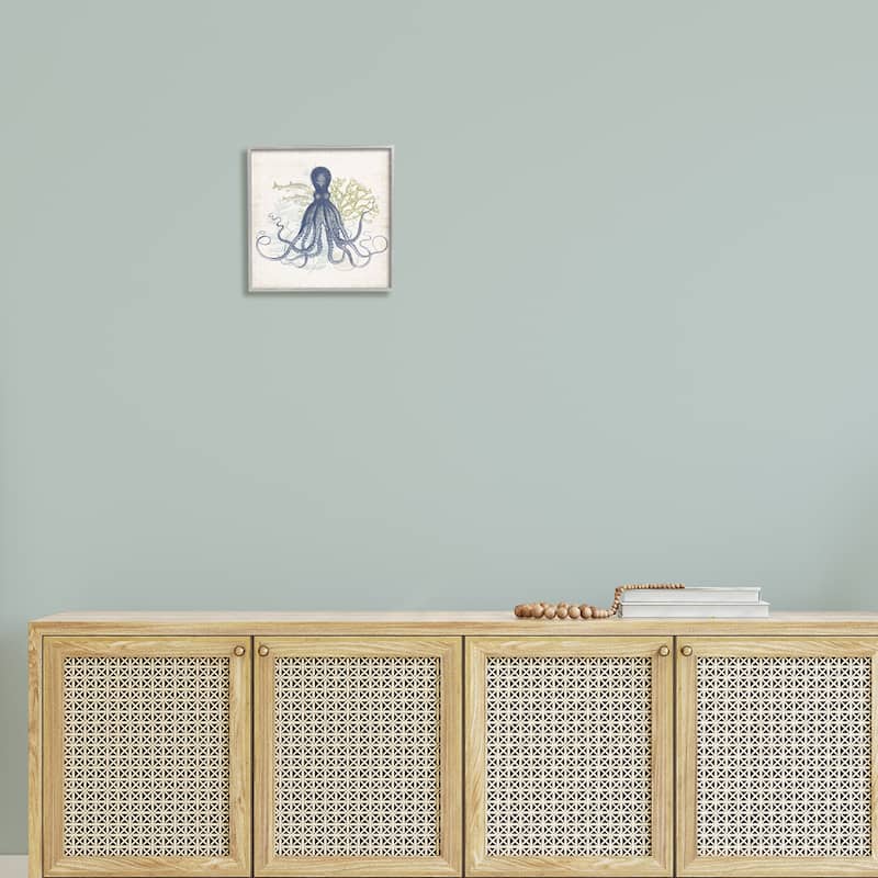 Stupell Octopus Tentacles Layered Fish & Ocean Botanicals Framed Wall Art, Design by Victoria Barnes