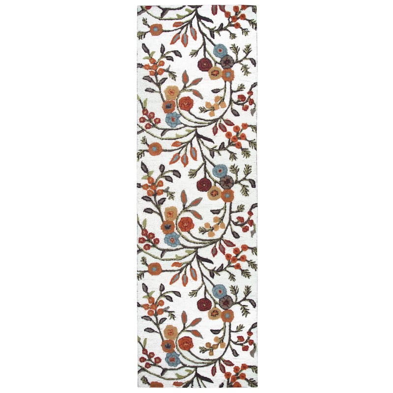 Alora Decor Cascade Neutral Ivory Floral Hand-tufted Wool Blend Rug - 2'6" x 10' Runner - Ivory