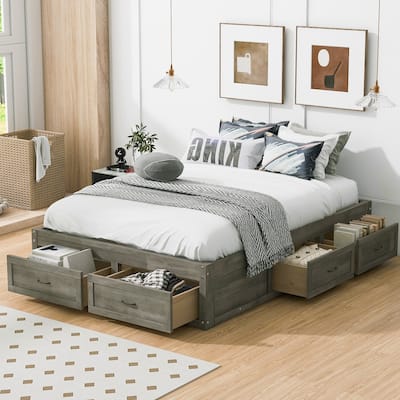 Full Size Platform Bed with 6 Storage Drawers
